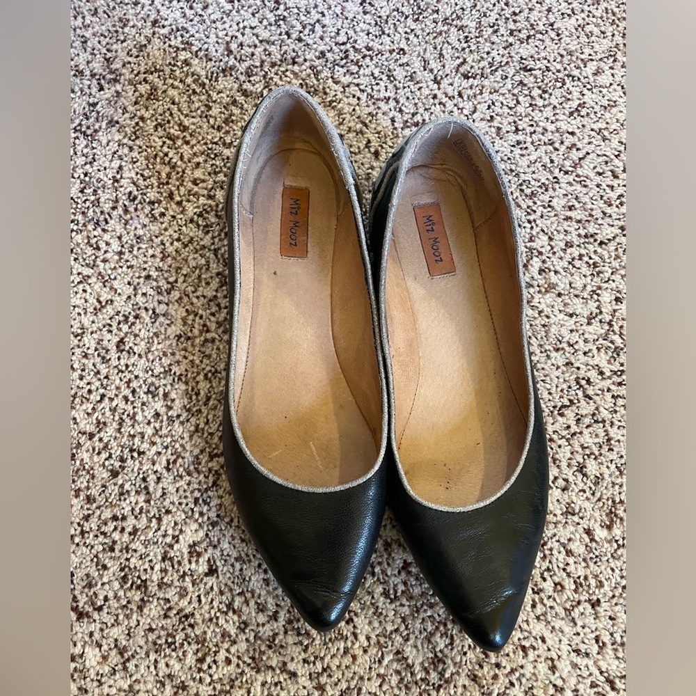 Miz Mooz black leather flats with silver detailing size 8.5